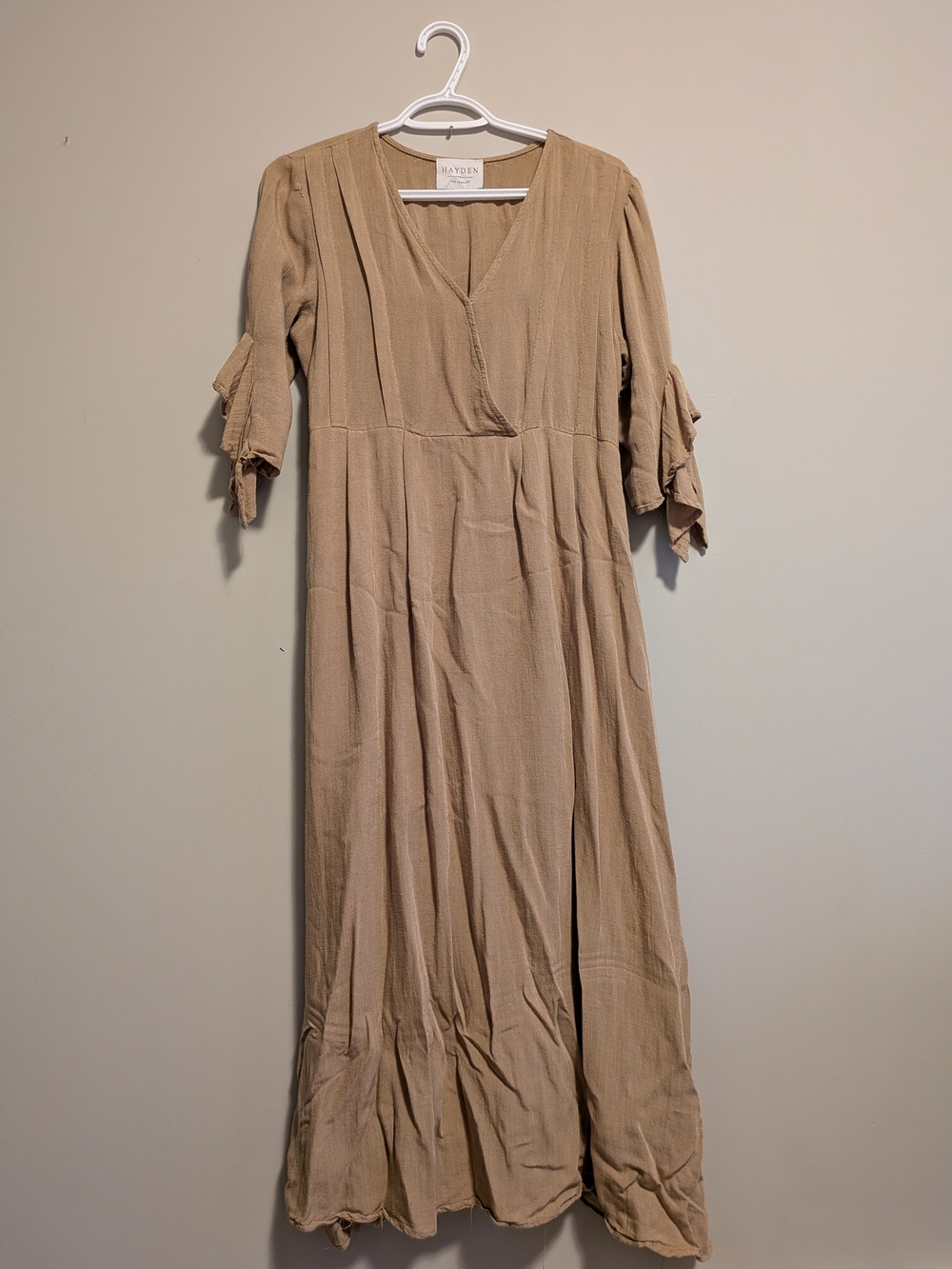 Hayden Los Angeles Beige V-Neck Maxi Dress